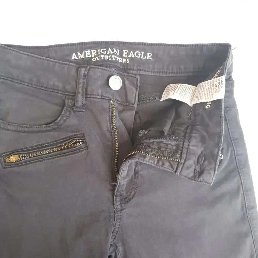 American Eagle  Jegging Womens 2 Hi Rise Super Super Stretch X Black‎ Zippers
